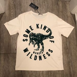 Zara off-white green rhinestone dinosaur T-shirt